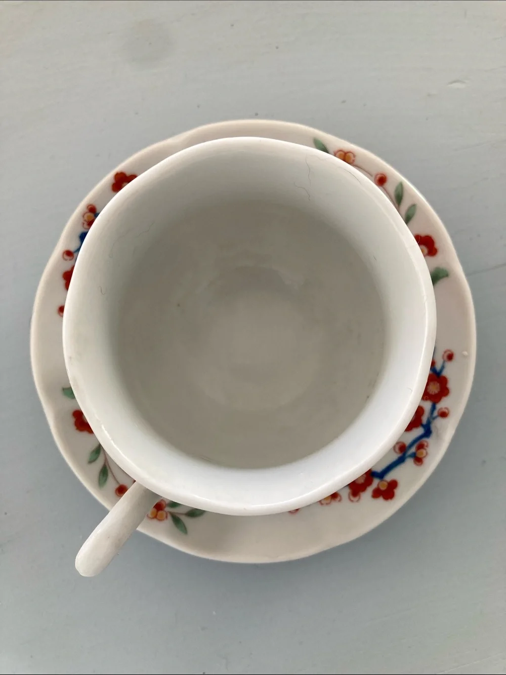 Porcelain Tea Cup & Saucer Set - White with Red Floral Pattern